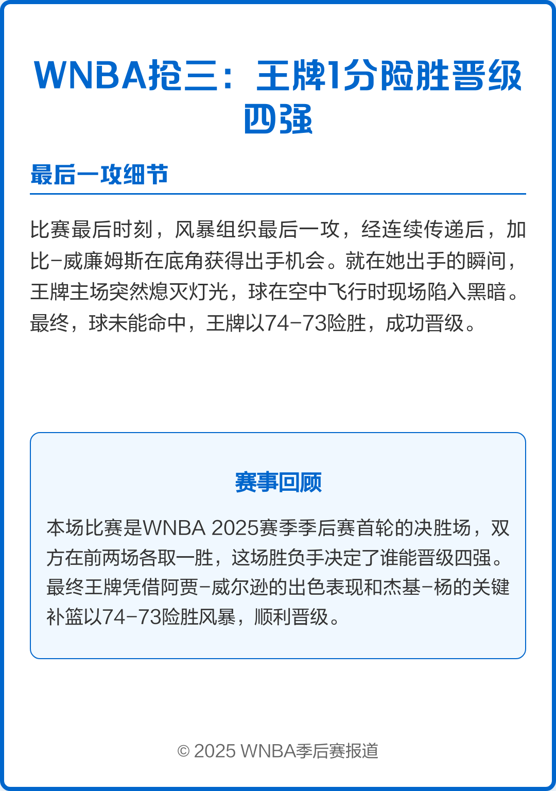 战报｜WNBA今日不缺话题，拉斯维加斯王牌延续争冠热度，率先点火
