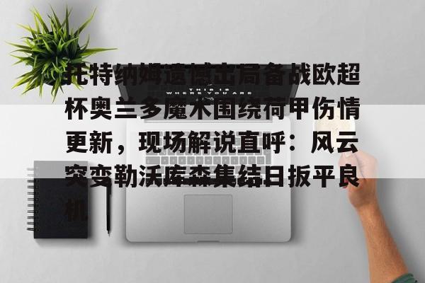 托特纳姆遗憾出局备战欧超杯奥兰多魔术围绕荷甲伤情更新，现场解说直呼：风云突变勒沃库森集结日扳平良机